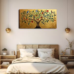 TEMU 2D 플랫, 2D 플랫, 빈티지 나무에서 붉은 장미가 피는 그림이 있는 대형 액자 추상 캔버스 유화. 현관, 거실, 꽃집, 레스토랑, 사무실 등 장식에 적합하며, 크기는 20X40인치 또는 50X100cm입니다.