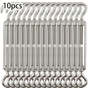 TEMU 304 스테인리스 스틸로 제작된 M5 턴버클 후크 및 아이 10개 세트. 케이블 조임용으로 설계되었으며, 옷걸이 및 그늘막에 적합하며, 길이는 4.88인치에서 7.48인치까지 조절 가능합니다.