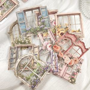 TEMU 카드 만들기용 빈티지 콜라주 창문 스티커 팩 10개, DIY 스크랩북 장식 포토 앨범 플래너 스티커