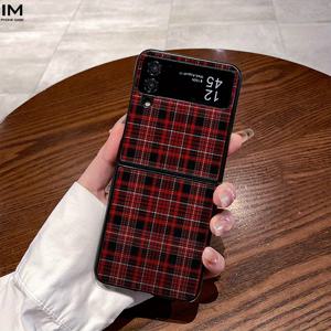 TEMU 휴대폰 케이스 - 인조 가죽 스타일을 위해 디자인된 레드 체크 패턴의 세련된 소재. 갤럭시 Z Flip 4, Z Flip 5, Z Flip 6, W22, W23, Fold 4, Fold 5, Fold 6 등 삼성 폴드 시리즈 보호 케이스로 적합