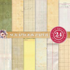 TEMU 24피스 빈티지 레저 스크랩북용 종이, 레트로 선무늬 노트 디자인, 저널용 DIY 카드스톡, 수제 카드, 앨범, 선물 포장용, 6x6인치 단면 패턴 종이, 크림/갈색 톤