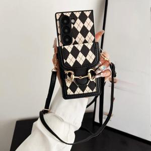 TEMU 폰 케이스 - 컬러 블록 패턴 크로스바디 카드 홀더 폰 케이스 (갤럭시 Z 폴드3, Z 폴드4, Z 폴드5, Z 폴드6 호환), 풀 커버 보호 폰 쉘