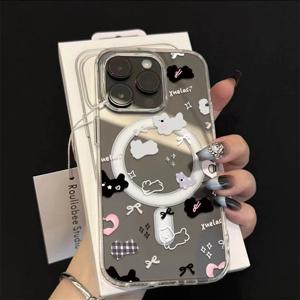 TEMU 휴대폰 케이스 - 아이폰 12/13/14/15 Pro Max에 적합한 작은 동물 리본 아크릴 마그네틱 케이스. 아이폰 16/15/14/13/12 모델에 프리미엄한 느낌과 낙하 방지 기능을 제공하며, 아이폰 11 및 XR용 창의적이고 재미있는 디자인 제공