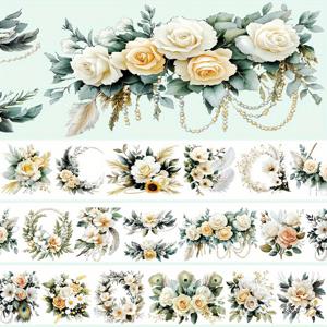 TEMU 1롤 (2m/100cm 루프) 투명 PET 와시 테이프 - 가랜드 & 개별 꽃 스티커 포함 - 스크랩북, 저널, 플래너, DIY 공예용 접착 테이프 - 장식용 커터블 롤