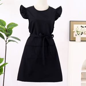 TEMU 원피스 패션 플러스 사이즈 빅 사이즈 대형 포켓 부드럽고 피부 친화적인 연꽃 장식 레이스 입체적인 시각 효과, 사무실, 그림 그리기, 직장, 요리 등에 적합