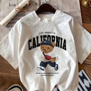 TEMU 여성 캘리포니아 베어 그래픽 티셔츠 - 로스 앤젤레스 스포츠 디자인, 반팔 크루 넥, 경량 폴리에스터, 봄/여름 캐주얼 웨어, 스포티 탑 | 캘리포니아 베어 프린트 | 폴리에스터 원단