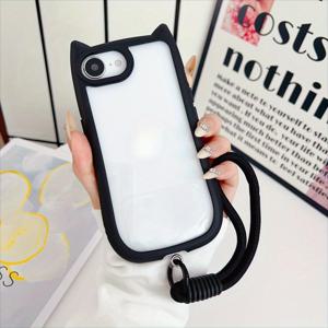 TEMU 휴대폰 케이스 - 만화 스타일 단색 고양이 귀 손목 스트랩, 애플 풀커버 충격 방지 보호 케이스에 적합, 아이폰 16, 15, 14, 13, 12, 11, XR, X, 플러스, 프로 맥스용 창의적인 니치 디자인