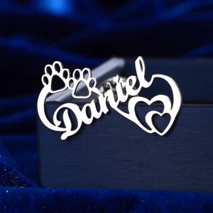 TEMU 스테인리스 스틸 소재의 개인 맞춤형 무한 브로치 핀 - 하트와 발자국 디자인, 레트로 스타일 여성용 주얼리 선물, 크리스마스, 발렌타인데이, 애완동물 애호가, 캐주얼 및 파티룩에 적합