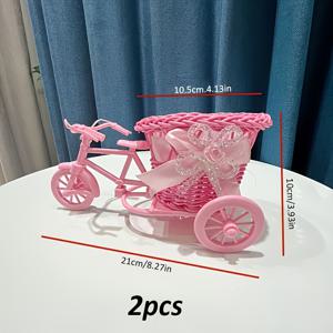 TEMU 2개 모조 라탄 직조 테이블 데스크 장식 수납 바구니, 소형 직조 삼륜 자전거 꽃바구니, 홈 오피스 테이블 데스크 장식 바구니, 소형 직조 바구니, 선반용 바구니