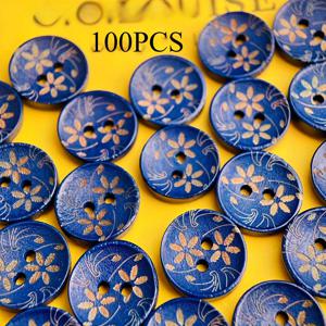 TEMU 100개 파란색 빈티지 조각 나무 단추 - 셔츠, 스웨터, 가디건에 이상적인 재봉 추가, 수제 의류 변환을 위한 완벽한 재료