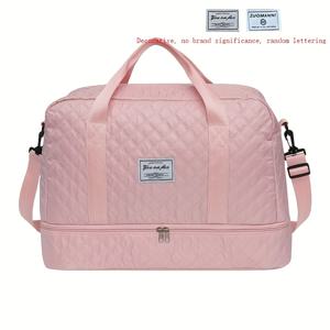 TEMU 다기능 퀼트 피트니스 여행 가방 - 독립 신발 수납공간 + 다중 포켓 디자인 + 후면 짐 고정 파우치, 로마스 그리드 내구성 소재, 체육관 및 일상 사용에 적합!