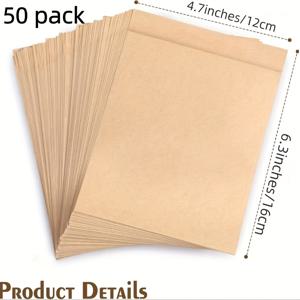 TEMU 50개 크라프트 종이 봉투, 점심 가방 - 무세척 소형 베이킹 페이퍼 봉투 - 스낵, 버거, 소시지, 페이스트리, 도넛, 빵 보관 및 포장에 적합