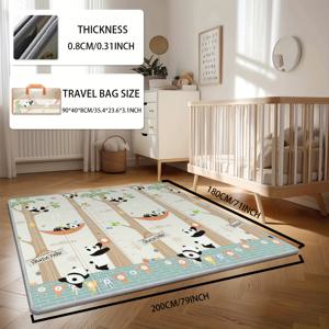 TEMU 반전 및 접이식 아기 놀이 매트, 미끄럼 방지 기능이 있는 유아 놀이 및 크롤링용 매트, 귀여운 만화 판다 프린트, 유아실 바닥 장식 및 캠핑에 적합