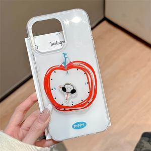 TEMU 아이폰 11 12 13 프로 맥스용 투명 화이트 라이트 페인팅 시계 라인 애플 독 폰 케이스 (회전 거치대 포함)