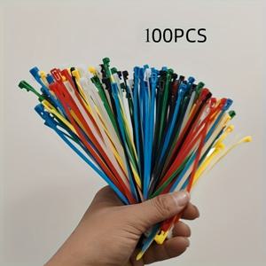 TEMU 100개 재사용 가능한 자체 잠금 나일론 케이블 타이 - 내구성 있는 노트 마무리, 혼합 색상으로 와이어 및 케이블 정리, 가정 및 사무실 사용에 이상적, 안전한 타이| 케이블 타이|조절 가능한 루프 타이