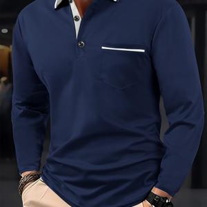 TEMU 남성용 패셔너블 대비 컬러 라펠 디자인 다용도 캐주얼 긴팔 셔츠, 봄과 가을 데일리 아웃팅 및 스포츠웨어에 적합