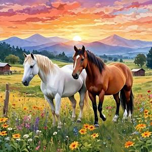 TEMU 투 스탈리언 - 패턴 DIY 5D 아크릴 풀 라운드 페인팅 키트, 퍼즐 공예 세트, 휴일 파티 장식용, 침실 및 거실 벽 예술 그림. 액자 없음