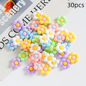 TEMU 30개 파스텔 컬러의 생동감 있는 레진 다섯 꽃잎 매력 - DIY 주얼리, 신발 및 시계 장식, 공예 프로젝트, 주얼리 만들기용 매력, 액세서리 커스터마이징, 정교한 디테일을 위한 장식품