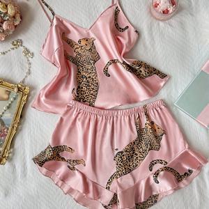 TEMU 청소년 스타일 사계절 패셔너블 캐주얼 프린트 캐미솔 반바지 잠옷 세트 2벌, 십대용