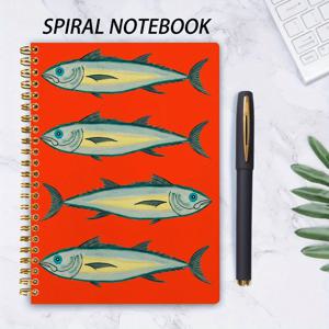 TEMU 빨간색 배경과 물고기 패턴이 있는 A5 하드커버 스프링 노트북. 두꺼운 이중 라인 페이지로 대학 사용에 적합합니다. 이 노트는 메모, 다이어리, 플래너 및 스케치에 이상적입니다.