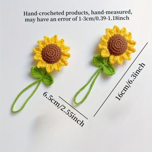 TEMU 수제 코바늘 뜨개질 자동차 장식 세트 (2개), 커플 가방 참 및 휴대폰 체인 장식, 창의적인 수제 장식품, 사실적인 꽃 장식, 신학기, 아버지의 날과 같은 특별한 날 선물로 적합