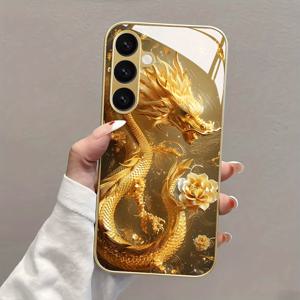 TEMU 삼성 갤럭시 S25/S25 플러스/S25 울트라/S24/S24 플러스/S24 울트라/S23/S23 울트라/S23+/S22/S22 울트라/S22+/S21/S21 울트라/S21+/S20/S20 플러스/노트10/노트10 플러스/노트10+용으로 사용할 수 있는 창의적이고 세련된 골든 드래곤 럭셔리 폰 케이스입니다. 내마모성과 방진 기능이 있습니다.