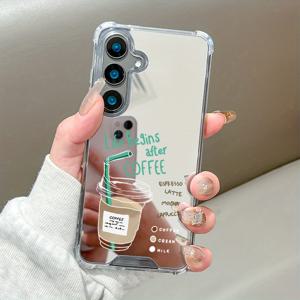 TEMU 폰 케이스: 2025 신형 럭셔리 크리에이티브 패션 코너 충격 방지 커피 패턴 미러 폰 케이스, 갤럭시 S25 S24 S23 S22 S21 플러스 울트라 FE A55 A54 A53 A52 A52S A32 A23 A16 A15 A14 5G GU1 호환, 가족, 연인, 친구에게 선물하기 좋은 축제용 선물