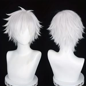 TEMU 어느 누구에게나 잘 어울리는 다용도 데일리 가발입니다. 애니메이션 스타일이며, 짧고 흰색의 헤어로 여름에 완벽합니다. 스타일리시하고, 푹신하며, 외모도 좋고, 파티 및 할로윈에 이상적입니다.