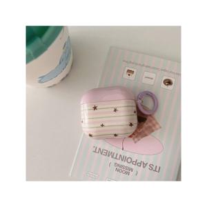 TEMU 애플 에어팟 프로2/프로/4/3/2 호환용 보라색 줄무늬 별 일러스트 이어폰 케이스+ 걸이 링 포함