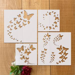 TEMU 4개 세트 날아다니는 나비 스텐실, 티셔츠, 스크랩북, 레이어드 디자인, 머그컵, 후디, 모자, 병 및 벽 장식 DIY 공예용 재사용 가능한 페인팅 템플릿
