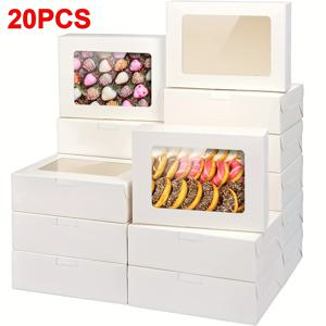 TEMU 20개 화이트&브라운 쿠키 박스 박스 창문형 8x6x2.5인치, 선물용 페이스트리 박스, 빵, 도넛, 발렌타인데이, 여성의 날, 어머니날, 크리스마스, 휴일 모임용 트릿 박스