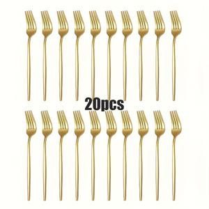 TEMU 6/20개 골드 스테인리스 스틸 식기 포크 세트, 긴 손잡이 샐러드 포크, 비프 초프 포크, 거울 광택, 식기세척기 사용 가능, 세척 용이, 레스토랑, 파티, 가정, 주방에 적합 (8.46인치)