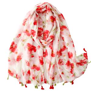 TEMU 여성을 위한 얇은 스카프, 발리 스타일의 숄 디자인으로, 핑크색에 작은 꽃과 태슬이 달려 있어 산뜻하고 달콤한 countryside 디자인을 특징으로 하며 여행에 완벽합니다.