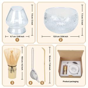 TEMU 차 세트는 유리 차碗, 대나무 차 whisk, 투명한 차 만들기 도구가 포함된 5종 세트입니다.