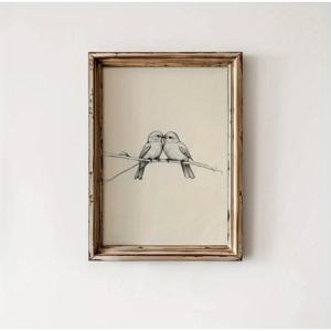 TEMU 2D 플랫, 2D 플랫, 1개 벽 장식, 사랑새가 가지에 앉아 있는 레트로 포스터, 동물 일러스트, 거실 및 침실 미학에 적합, 완벽한 집들이 선물, 액자 없음