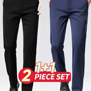TEMU 남성용 프로페셔널 비즈니스 드레스 팬츠 2pcs, 스트레치 포멀 트라우저, 캐주얼 롱팬츠, 오피스 워커를 위한 루즈한 다용도 레그 수트 팬츠