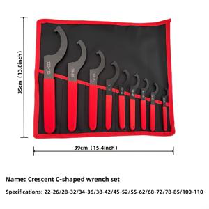 TEMU 9피스 크레센트 렌치 - 산업용 고탄소강 C형 렌치 세트, 다양한 규격 범위, 캔버스 가방 포장 - 자동차 쇼크 업소버 조정 및 워터 미터 커버 유지보수 도구