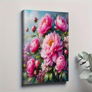 TEMU 1개 핑크 피오니 부케 캔버스 그림 - 고급 소나무 프레임, 걸이 후크 포함, 대형 11.81x17.72인치 거실/사무실 장식용 꽃 벽걸이 포스터, 완벽한 집들이 선물, 고품질 인쇄, 식당/오피스 데코, 내부 디자인 아트워크
