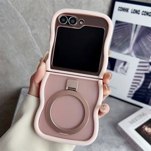 TEMU 웨이브 엣지 무광 아크릴 자석 금속 브래킷 폰 케이스 - 삼성 갤럭시 Z 플립 6 / Z 플립 5 / Z 플립 4 5G 소프트 에지 보호 백 커버