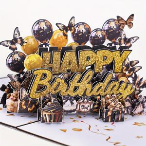 TEMU 3D 나비 풍선이 달린 반짝이는 검정 금색 생일 카드, 생일, 선물, 어버이날, 결혼식, 스승의 날, 기념일, 엄마를 위한 선물 카드, 추수감사절, 크리스마스, 할로윈, 졸업식 및 감사 카드에 완벽