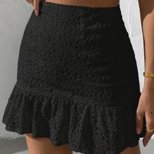 TEMU 여성용 우아한 레이스 트림 스커트 - 풀 길이 지퍼 클로저, 구조적인 A라인 실루엣과 매끄러운 질감, 봄 여름 가을 캐주얼부터 세미 포멀까지 입기 좋은 기계 세탁 가능 반투명 레이어드 밑단 (솔리드 컬러, 신축성 없음)