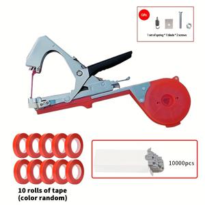TEMU 12개/세트 묶음기, 테이프 10롤 및 못 1박스(10000개) 포함, 포도, 가지, 수세미, 토마토 식물 덩굴 묶음용 효율적인 묶음기, 농업 도구, 휴대용 가지 묶음 수동 도구