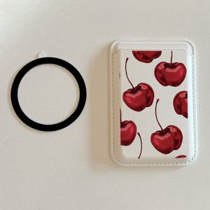 TEMU 아이폰 16, 15, 14, 13, 12 모델용으로 디자인된 레드 체리 패턴의 자석 인조 가죽 지갑 1개 - 두 장의 카드를 수납할 수 있는 튼튼한 자석 인조 가죽 카드 홀더가 특징입니다.