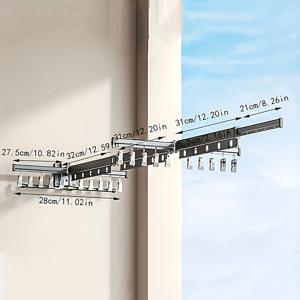 TEMU 다기능 벽걸이형 3단 알루미늄 합금 접이식 건조대, 20개 클립 포함 - 가정용 및 호텔용 작은 발코니에 적합한 건조대