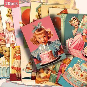 TEMU 20팩 ASSTSS 빈티지 1950년대 생일 엽서 - 레트로 핀업 걸, 생일 파티 장식 - 스크랩북용 맞춤형 빈티지 문구류, 저크 저널, 초대장 - 미드센추리 모던 컬렉터블 카드 - 생일 파티 선물, 스크랩북 액세서리, 빈티지 일러스트레이션 테마 문구