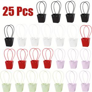 TEMU 25개, 종이 소재, 안쪽 약간 방수, 소형 선물 가방, 선물 포장용 가방, 꽃 토트백, 기념품, 결혼식, 생일, 휴일 선물 포장, 미니백, 토트백, 할로윈, 크리스마스, 밸런타인데이, 손잡이 있는 가방