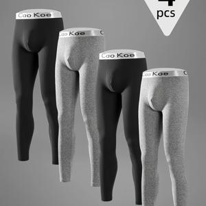 TEMU 남성용 기모 안감 타이츠 4종 세트 - 테일러드 핏, 겨울 및 가을용 초극세사, 고성능 피트니스 베이스 레이어, 회색 및 검정색, 야외 활동 및 집중적인 운동에 적합