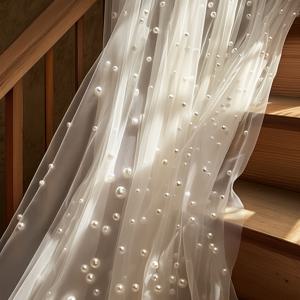 TEMU 흰색 진주 비즈 튤 조각 | 테이블 러너, 의식 배경, 홈 데코, 방 꾸미기, 생일 파티 장식, 발렌타인데이 의식 장식으로 로맨틱한 분위기를 연출하는 데 적합합니다. 크기: 76*300Cm/2.5*9.8Ft
