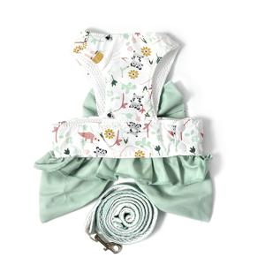 TEMU 삼색 리본 애완견 조끼 하네스 세트 (1.5m 가죽줄 포함), 조절 가능한 가슴 스트랩, 블루/핑크/그린, 사계절용, 소형/중형/대형 견종에 적합