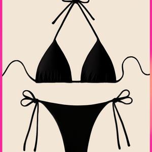 TEMU 2025 여름 하이웨스트 백리스 속건성 여성 홀터 비키니 세트